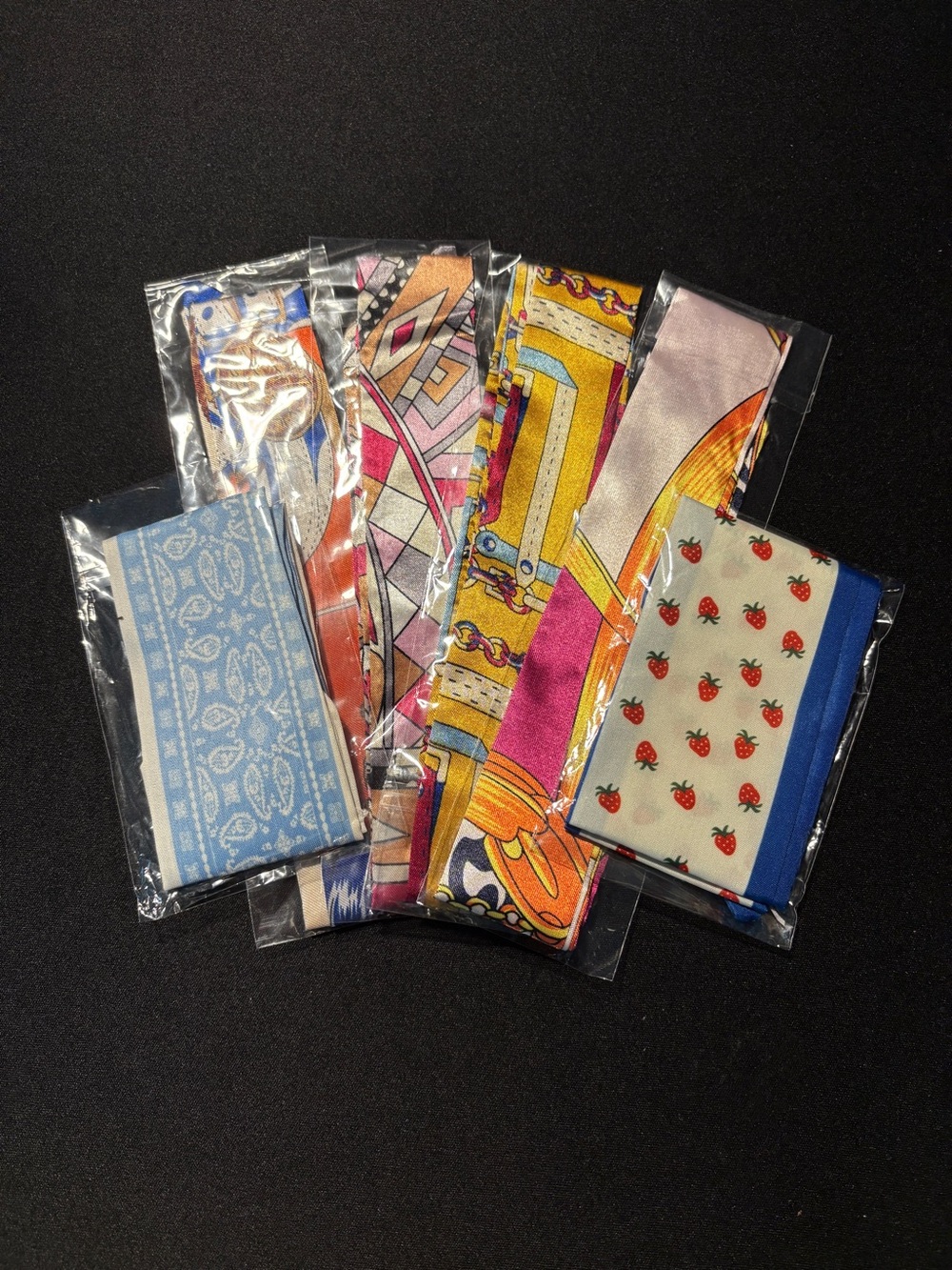 6 assorted bag or head scarves